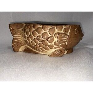 Vintage Wooden Fish Plant Holder Container 1970s Lightweight Retro Decor